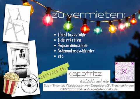 Klappfritz | Mietstühle und mehr, Technik · Verleih · Zelte Trochtelfingen, Kontaktbild