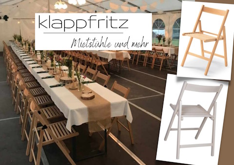 Klappfritz | Mietstühle und mehr, Technik · Verleih · Zelte Trochtelfingen, Logo